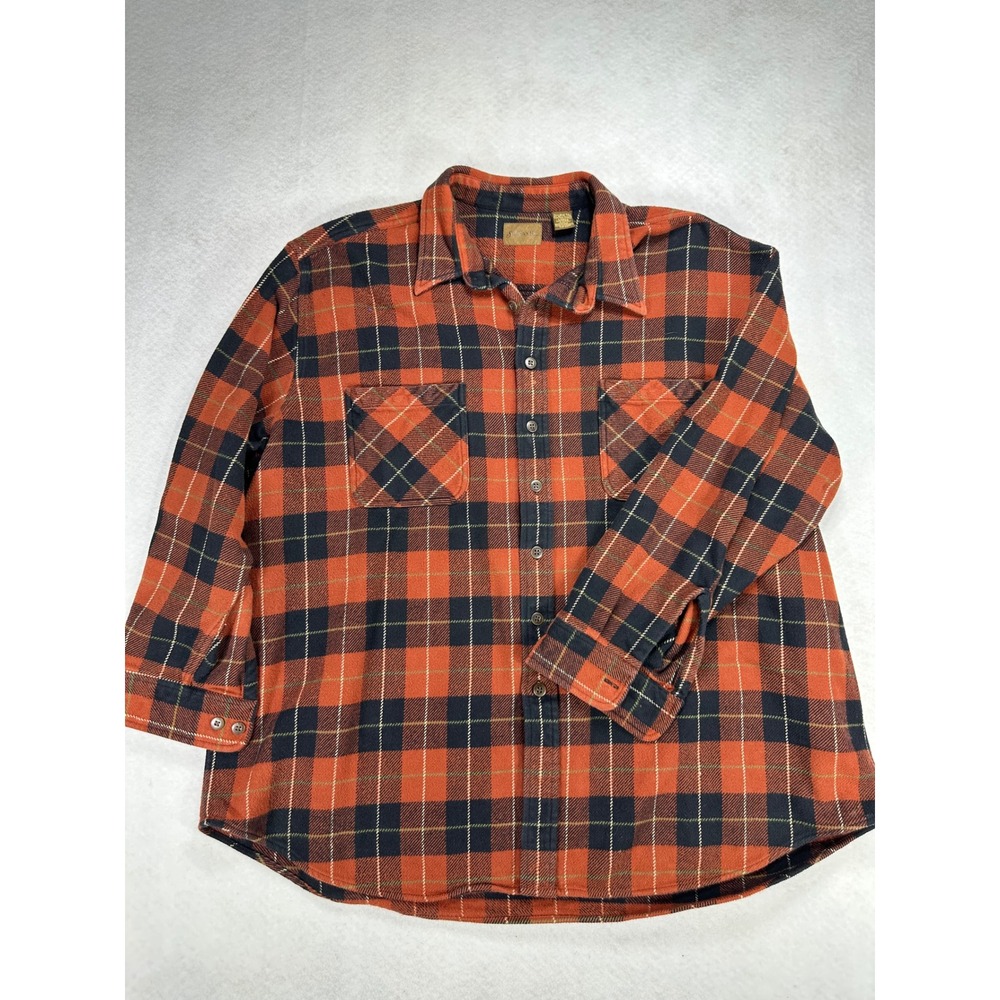 St Johns Bay Mens 3XLT Orange Black Plaid Flannel Button Down Shirt Tall 3XL